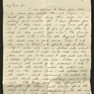 Letter to Dennis Batty from his mother
